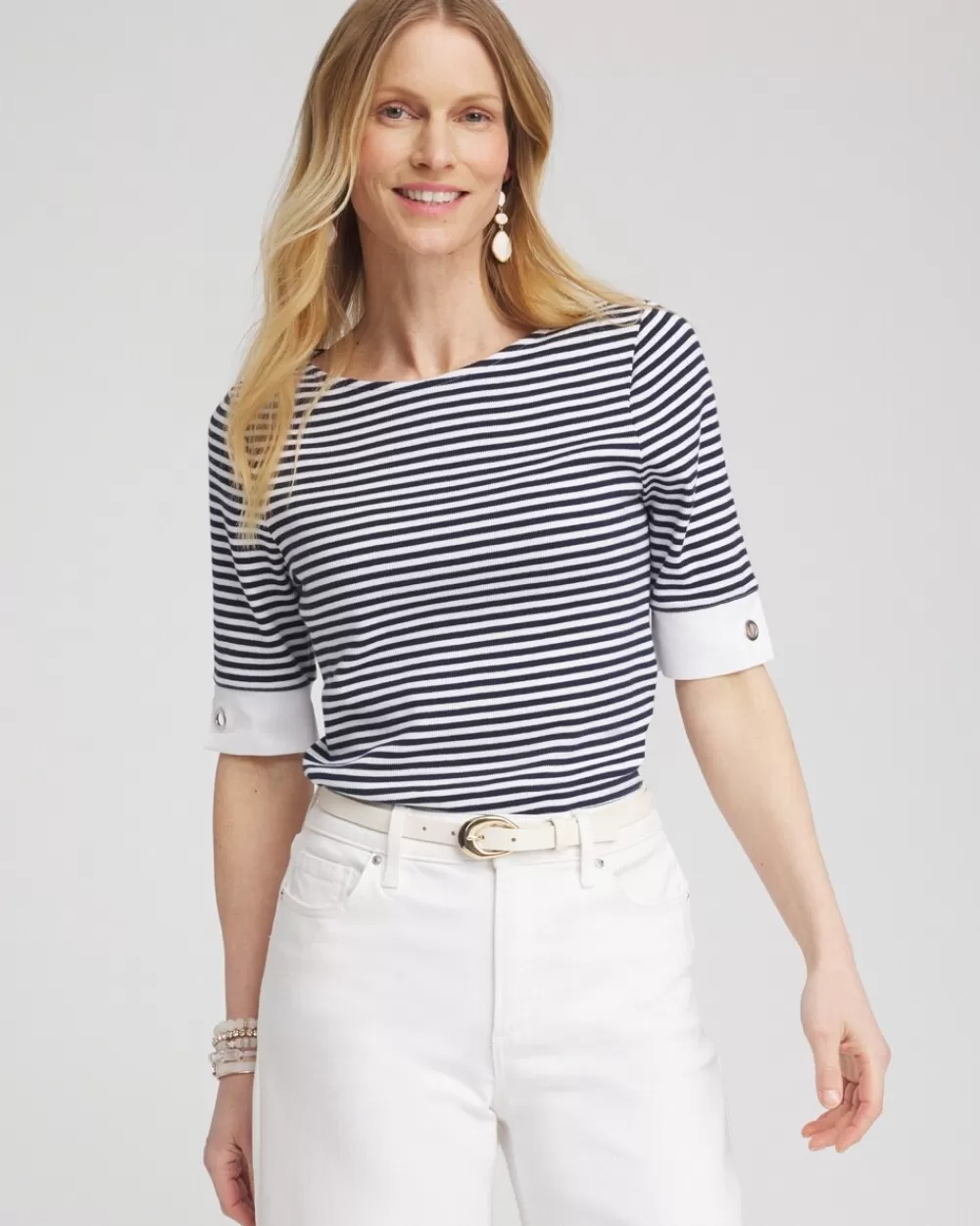 Sale Stripe Grommet Detail Tee Tops