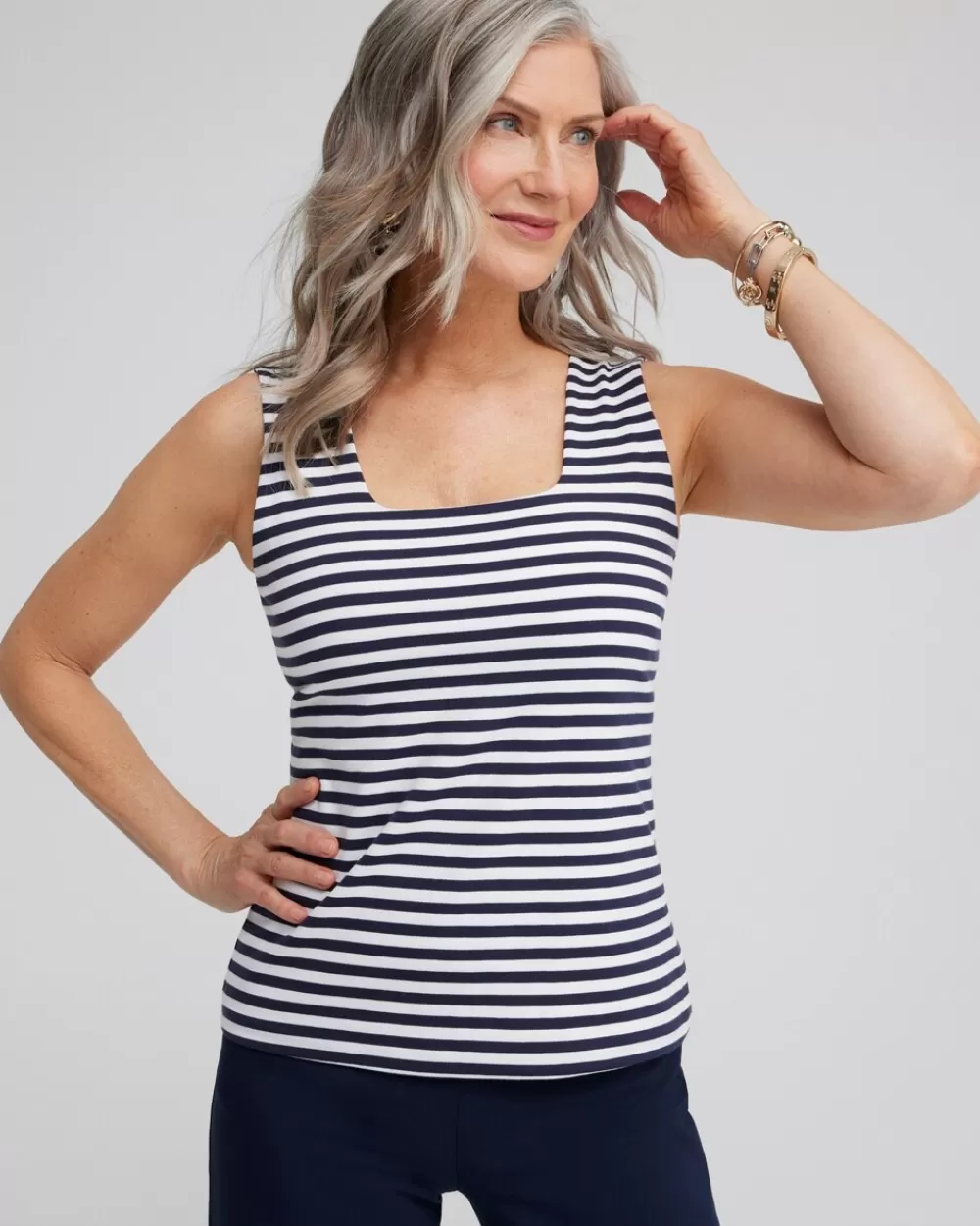 Store Stripe Square Neck Tank Tops