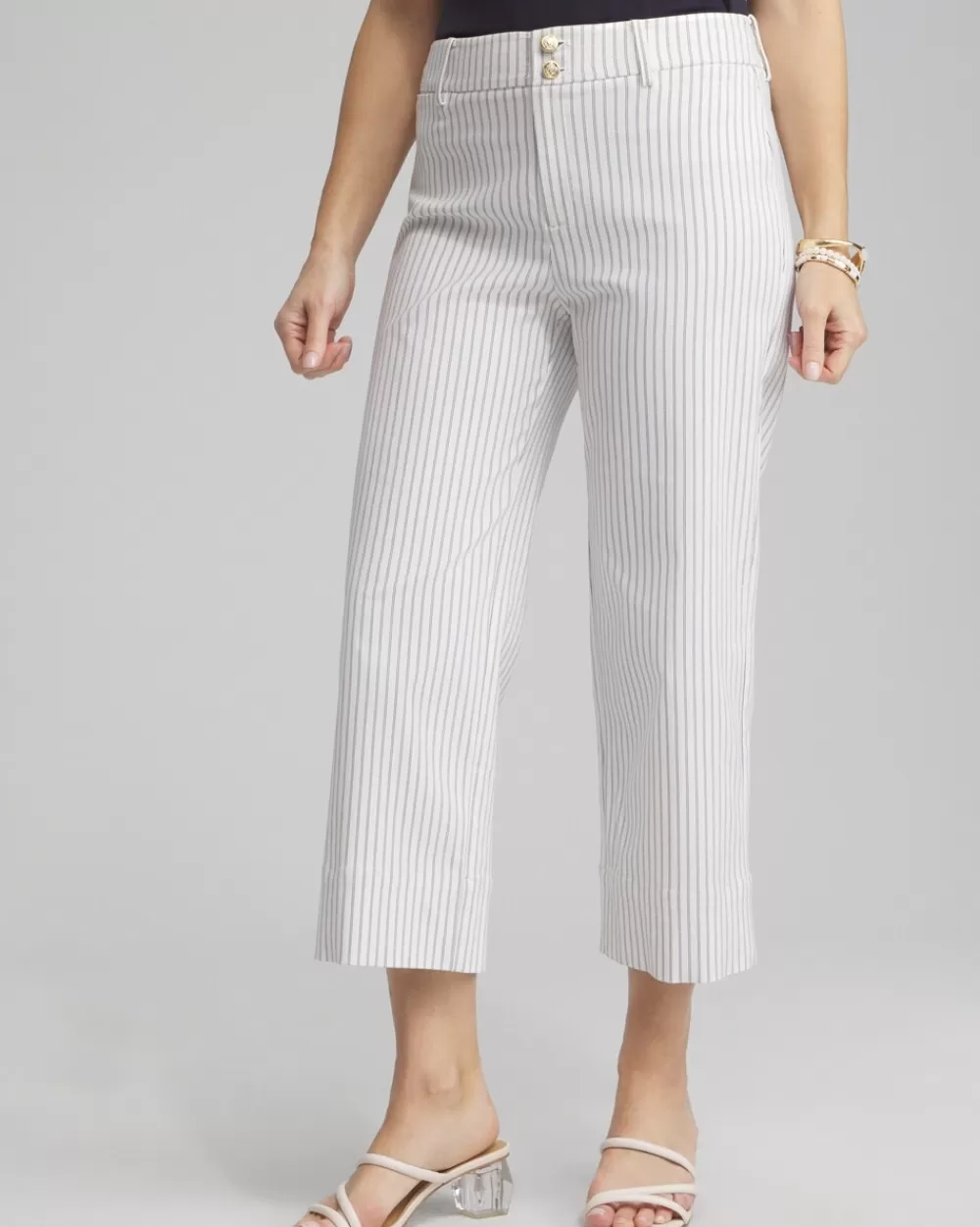 Clearance Stripe Trapunto Cropped Pants Pants