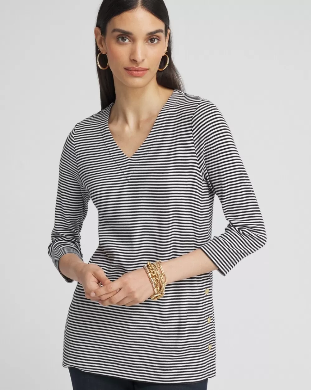 Best Sale Stripe V-neck Tunic Tops