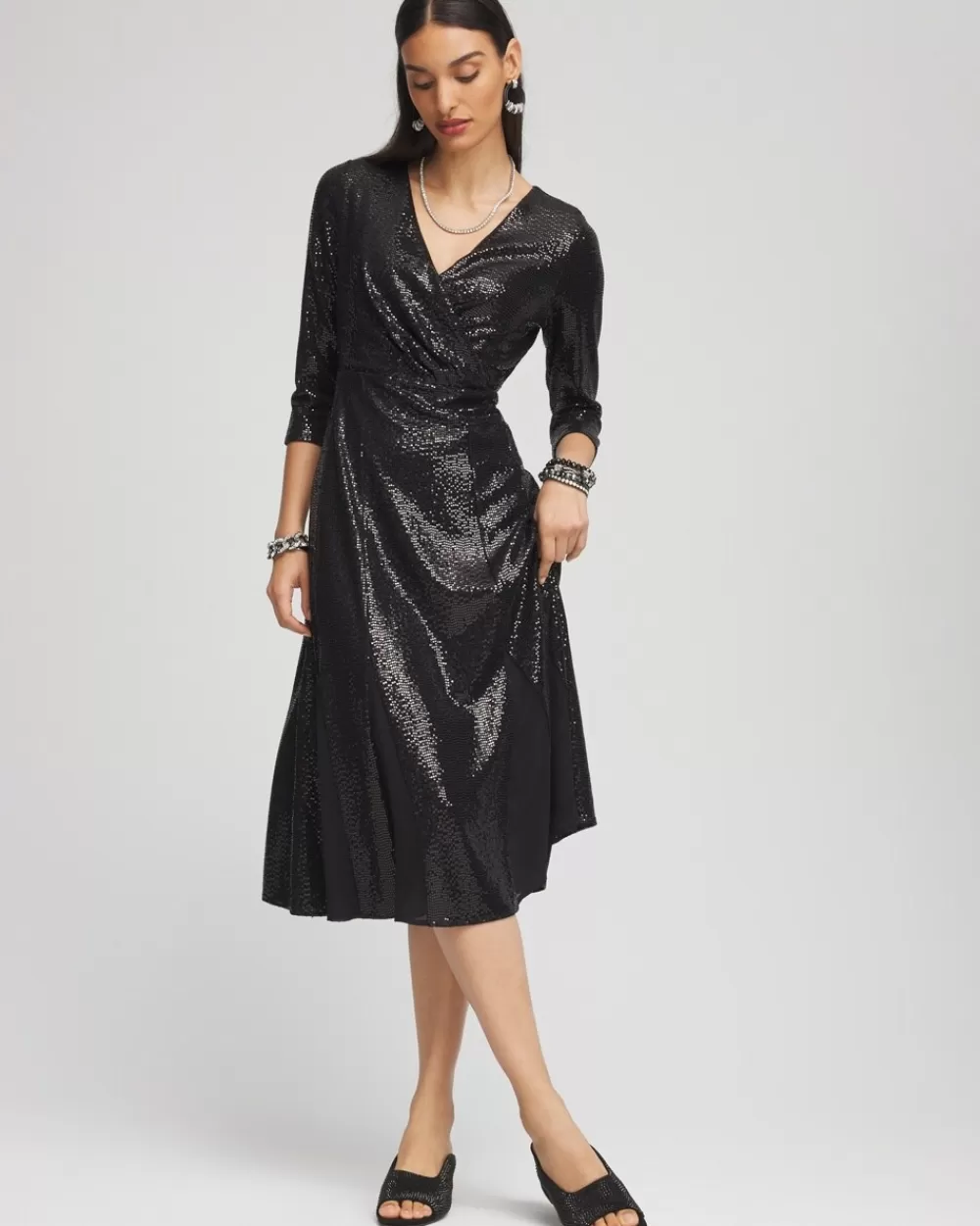 Cheap Surplice Sequin Midi Dress Dresses