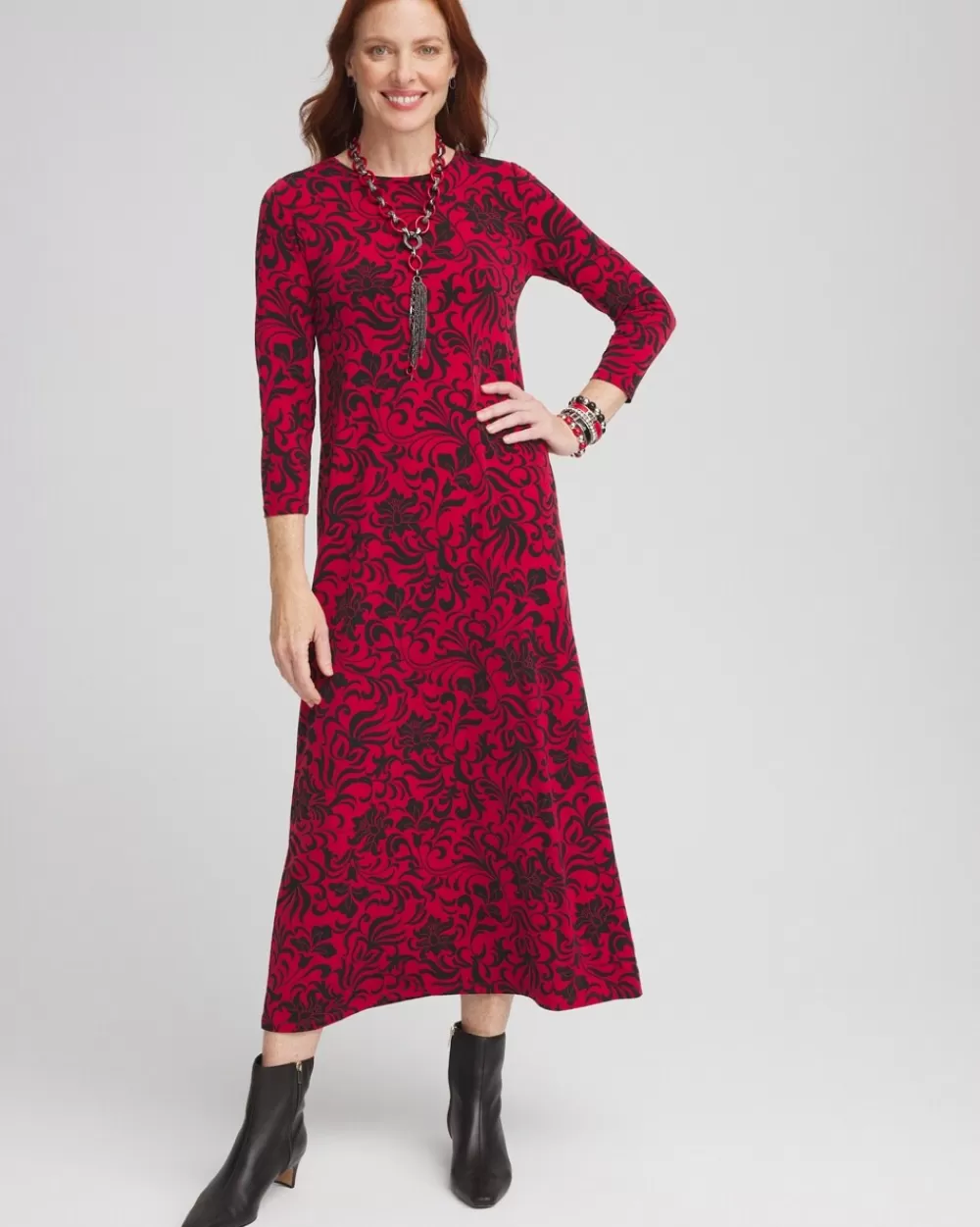 Best Sale Swirl Print Long-Sleeve Maxi Dress Dresses