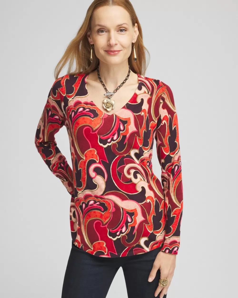 Hot Swirl V-Neck Pullover Sweater Sweaters