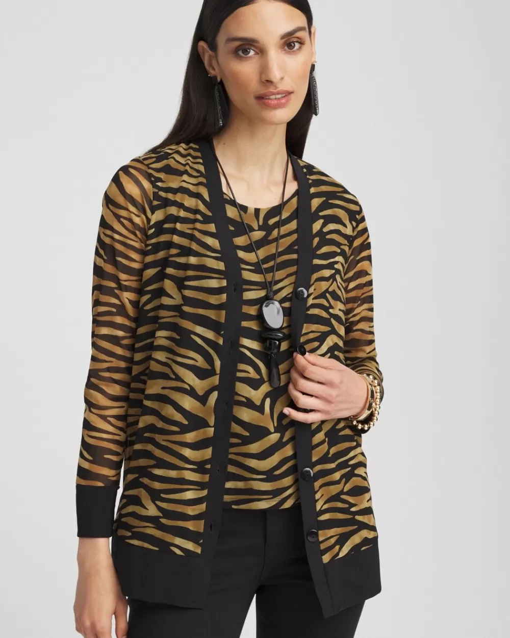 Sale Tiger Print Mesh Cardigan Tops