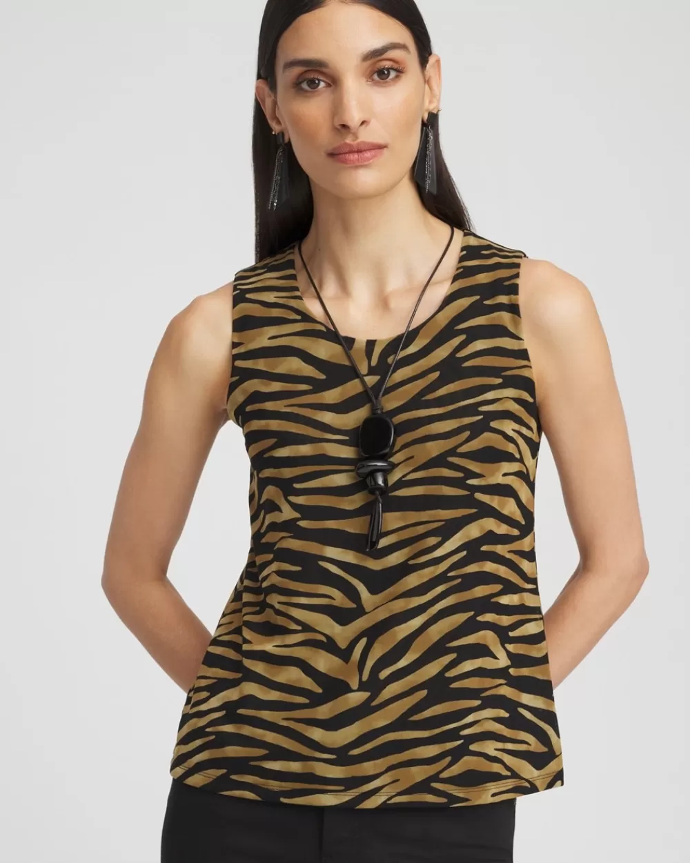 Store Tiger Print Mesh Tank Tops