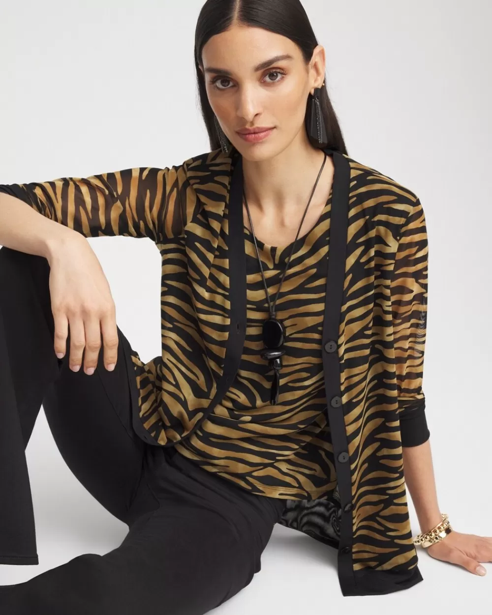 Store Tiger Print Mesh Tank Tops