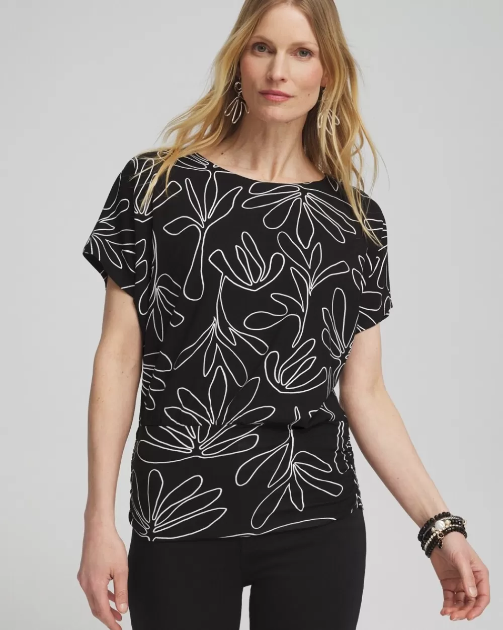 New Touch Of Cool™ Abstract Ruched Banded Hem Top Tops