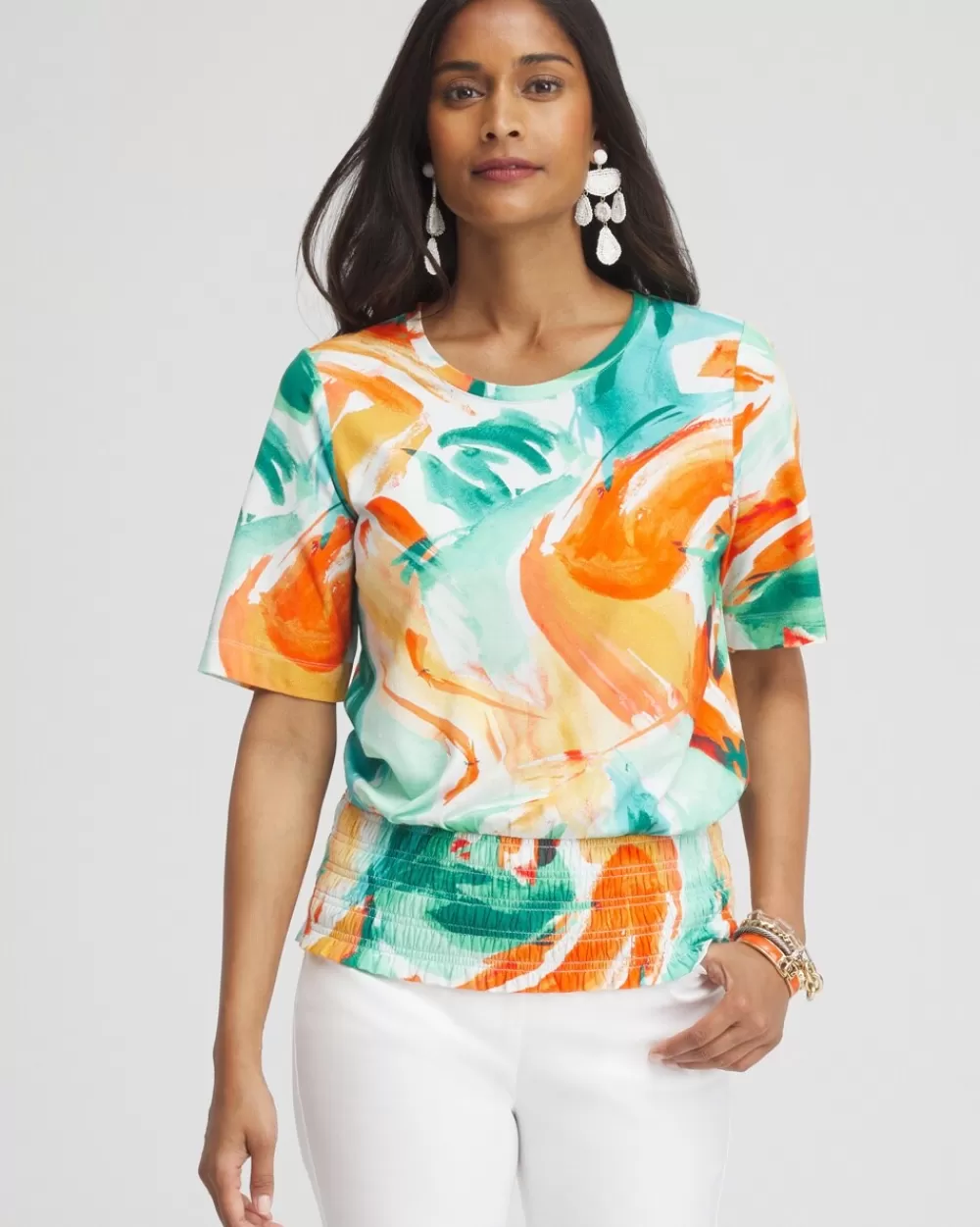 Best Sale Touch Of Cool™ Abstract Smocked Waist Tee Tops