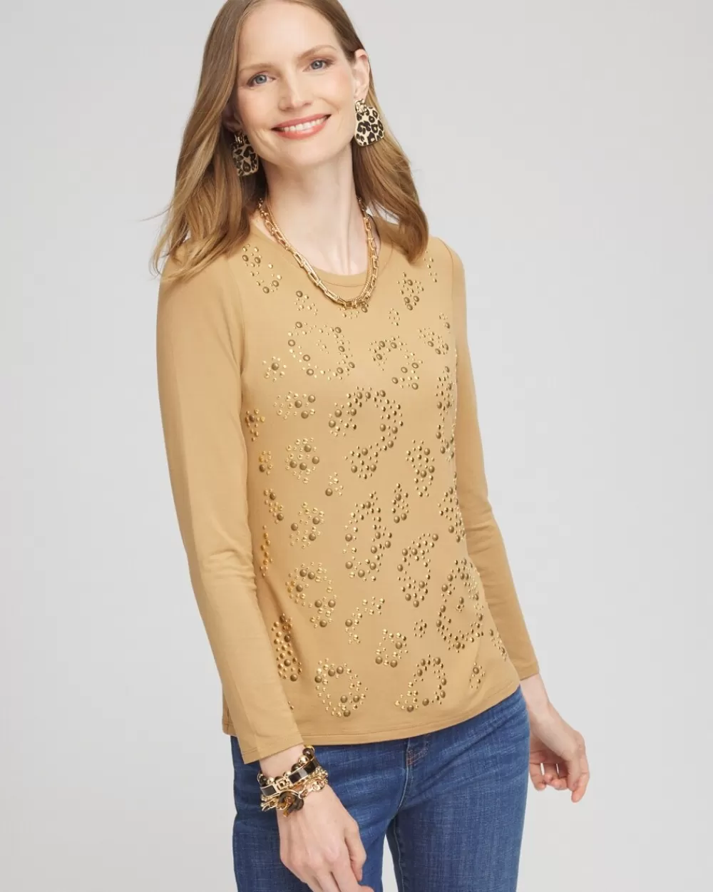 Clearance Touch Of Cool™ Embellished Leopard Layering Tee Tops