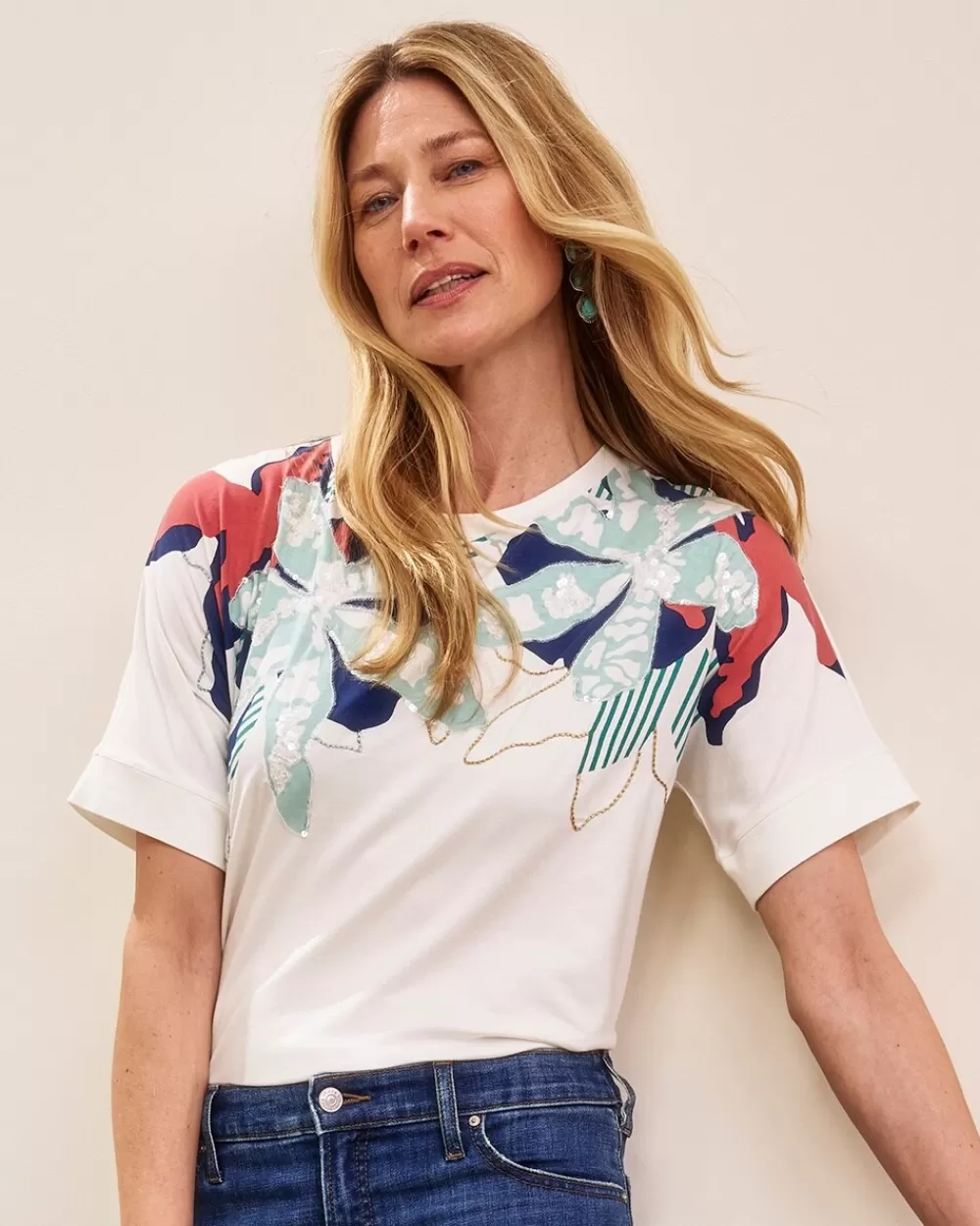 Shop Touch Of Cool™ Floral Artisan Sequin Tee Tops