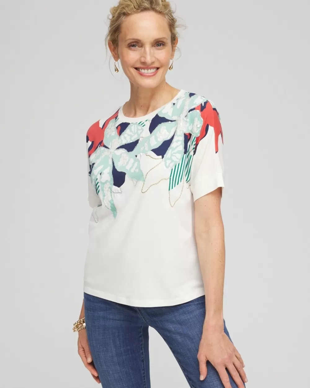 Shop Touch Of Cool™ Floral Artisan Sequin Tee Tops