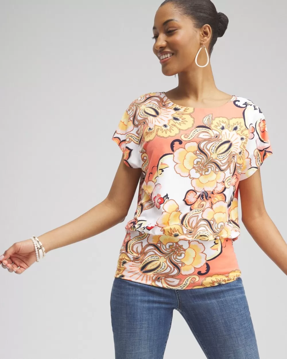 Shop Touch Of Cool™ Floral Banded Hem Tee Tops