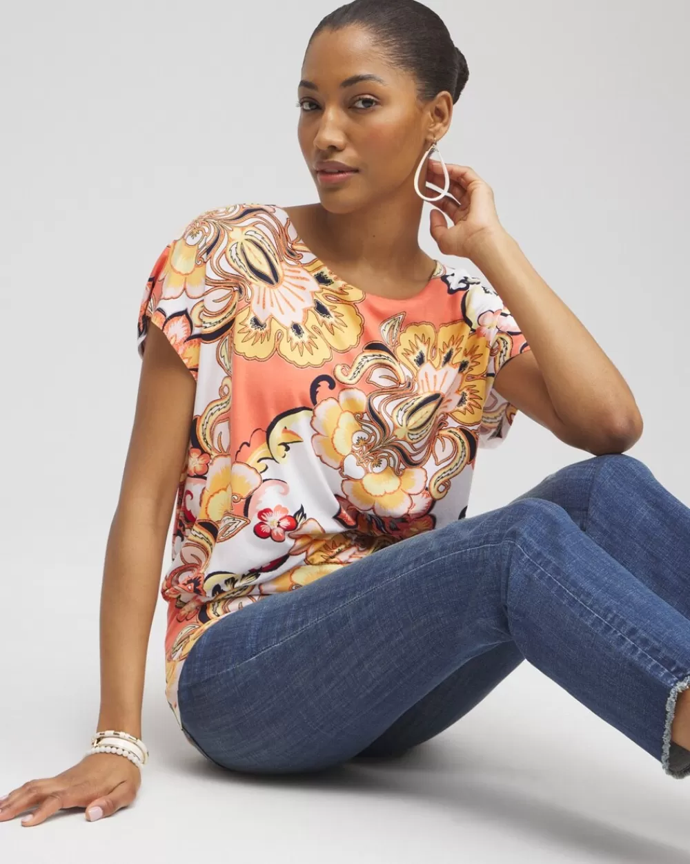 Shop Touch Of Cool™ Floral Banded Hem Tee Tops