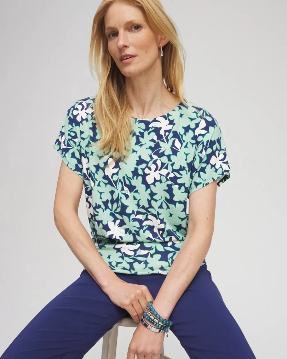 Online Touch Of Cool™ Floral Banded Hem Top Tops