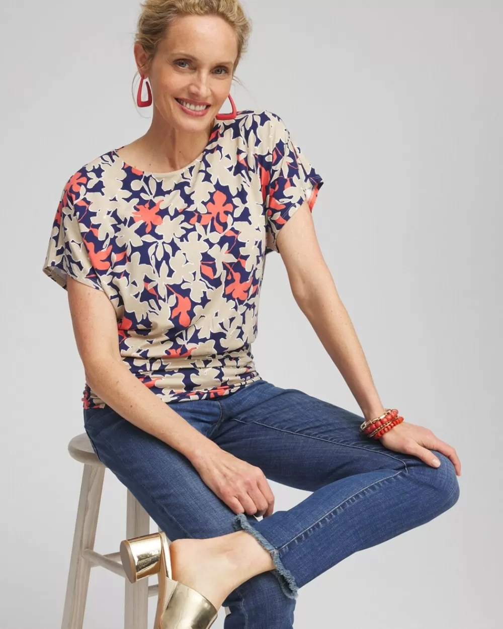 Cheap Touch Of Cool™ Floral Banded Hem Top Tops