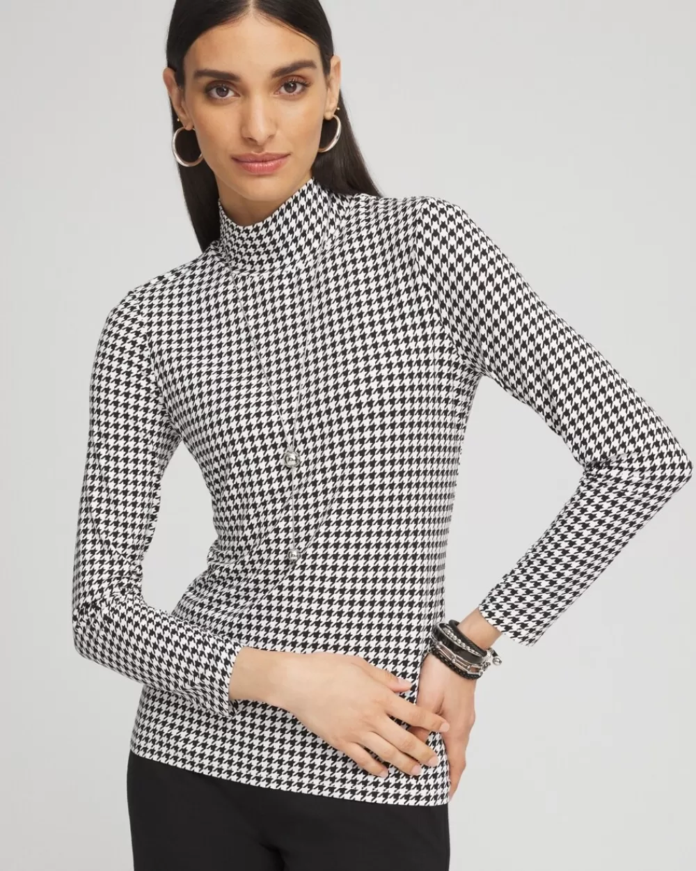 Store Touch Of Cool™ Houndstooth Mock Neck Layering Tee Tops