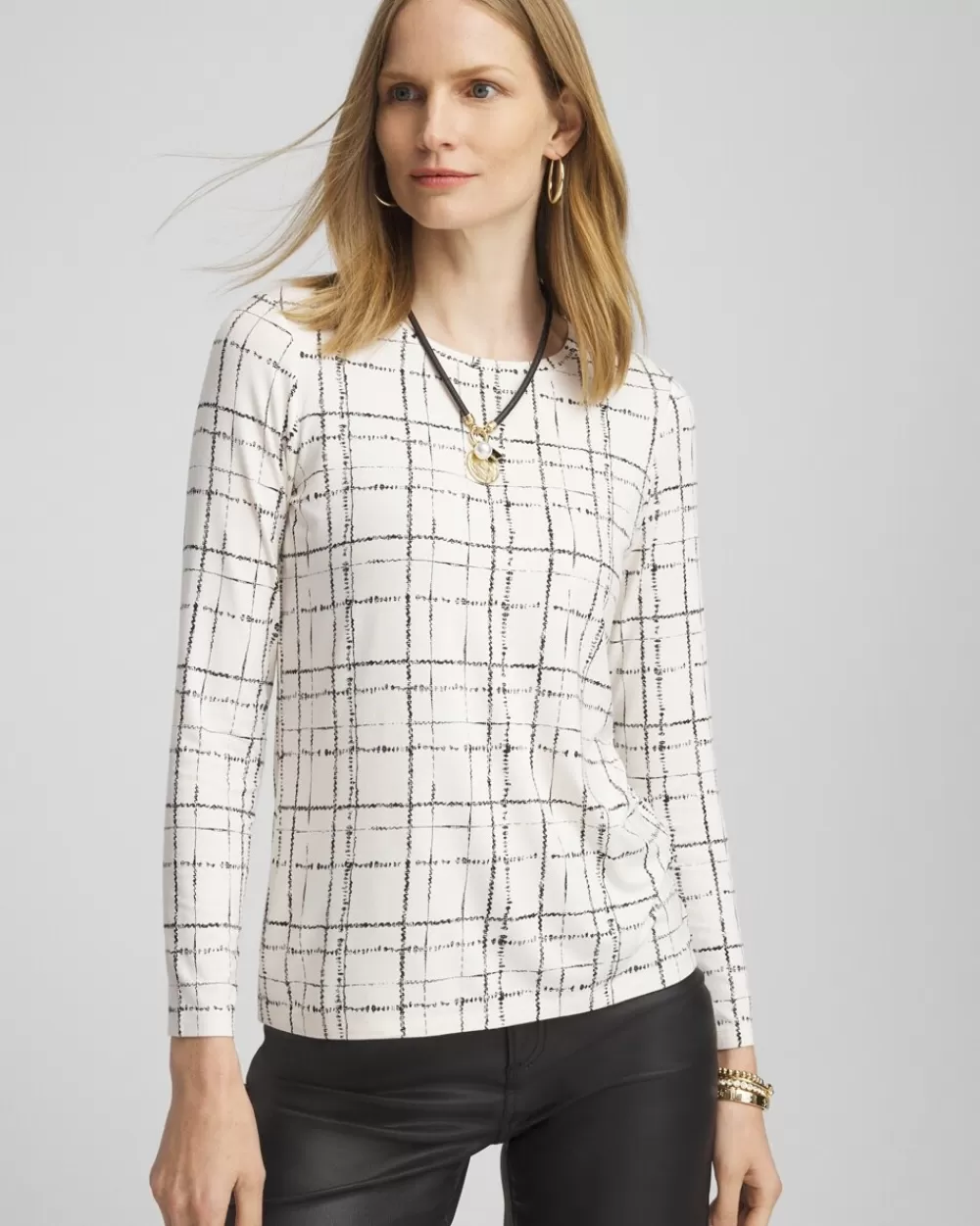 Outlet Touch Of Cool™ Plaid Long Sleeve Layering Tee Tops