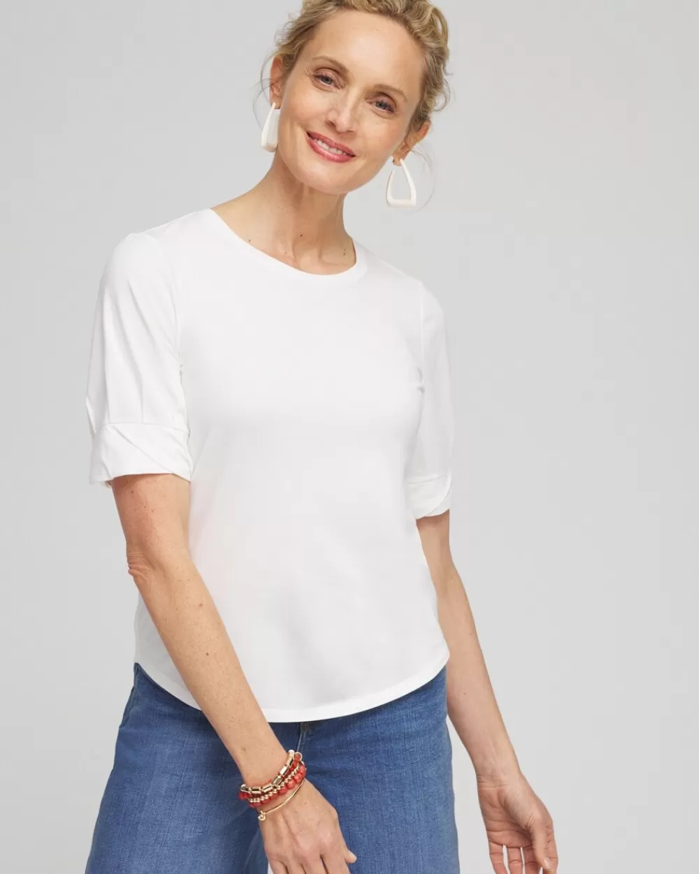 Cheap Touch Of Cool™ Pleated Roll Cuff Tee Tops