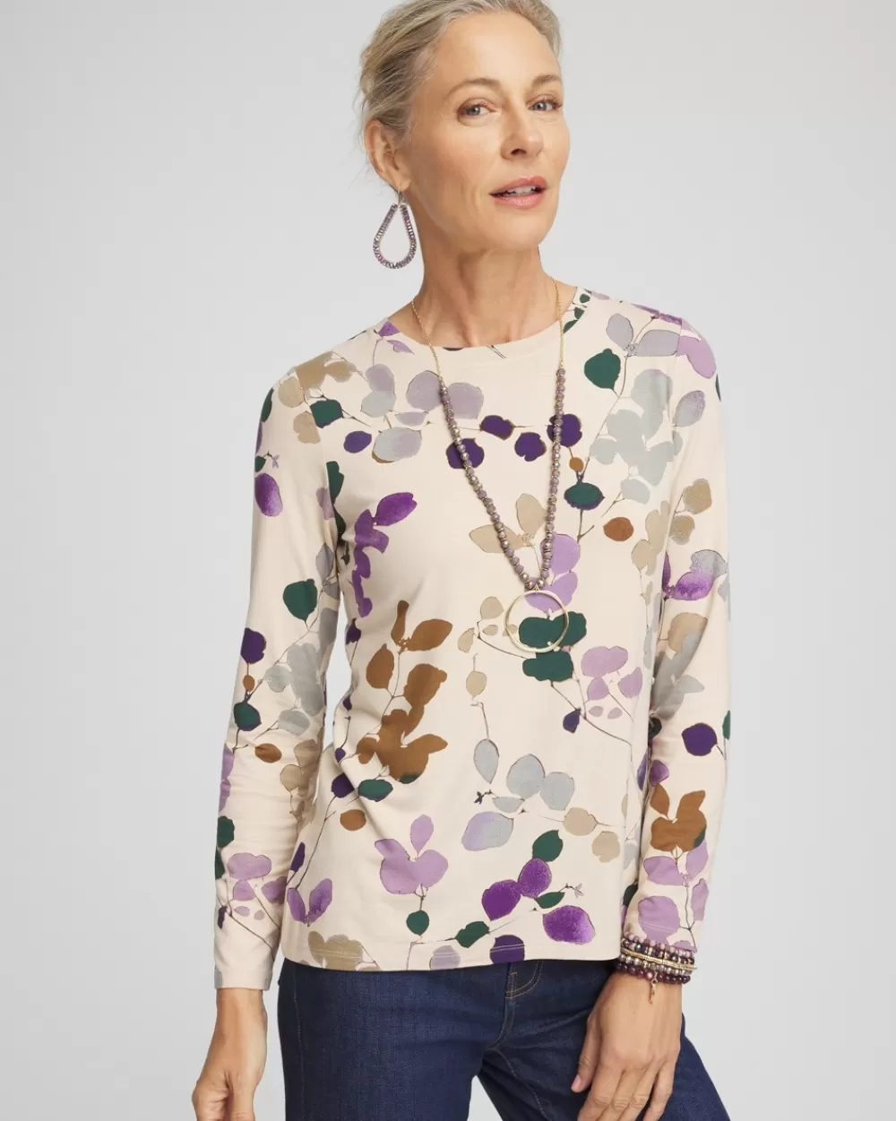 Clearance Touch Of Cool™ Sprig Dot Long Sleeve Layering Tee Tops