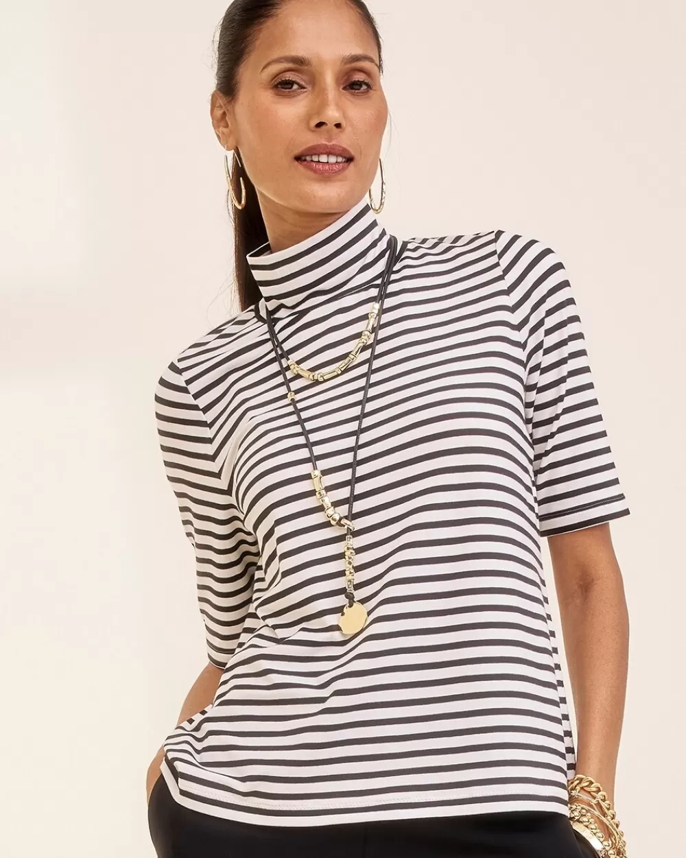 Sale Touch Of Cool™ Stripe Mock Neck Tee Tops