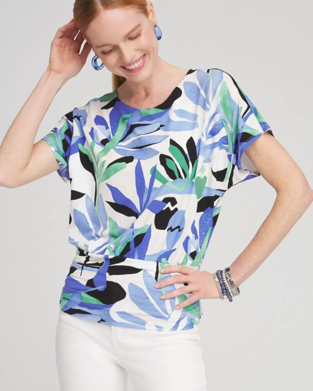 Shop Touch Of Cool™ Tropics Ruched Banded Hem Top Tops