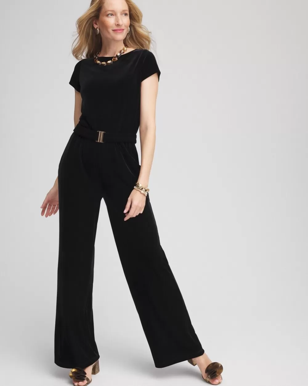 Best Sale Travelers™ Belted Velvet Jumpsuit Dresses