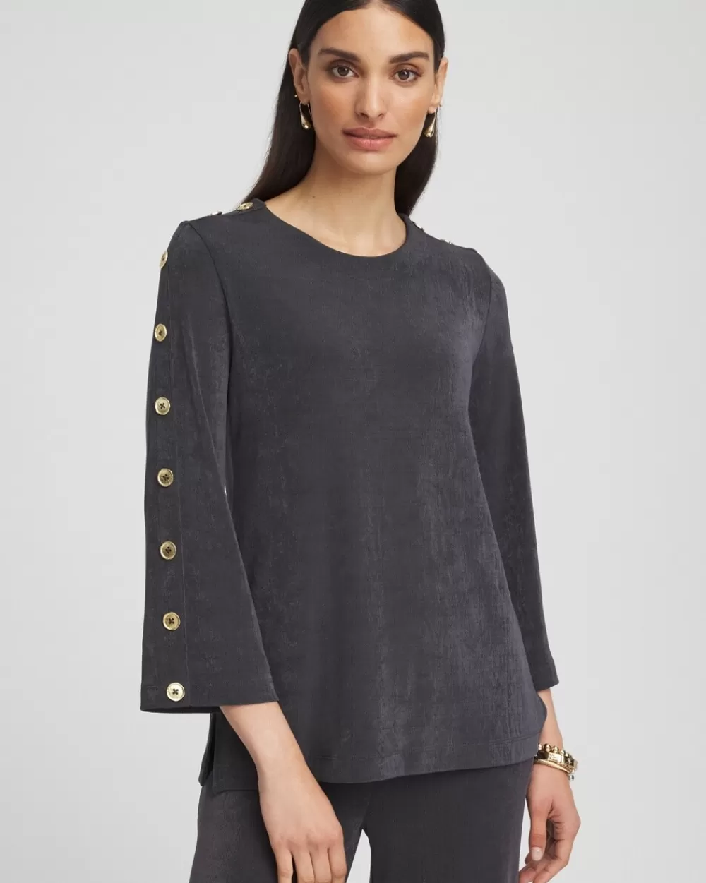 Cheap Travelers™ Button Sleeve Tunic Tops