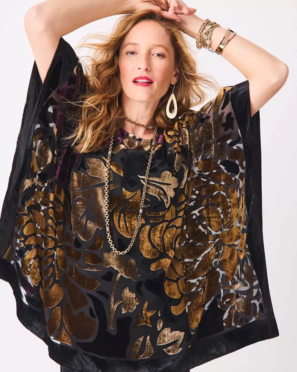 Best Travelers™ Collection Velvet Print Poncho Tops