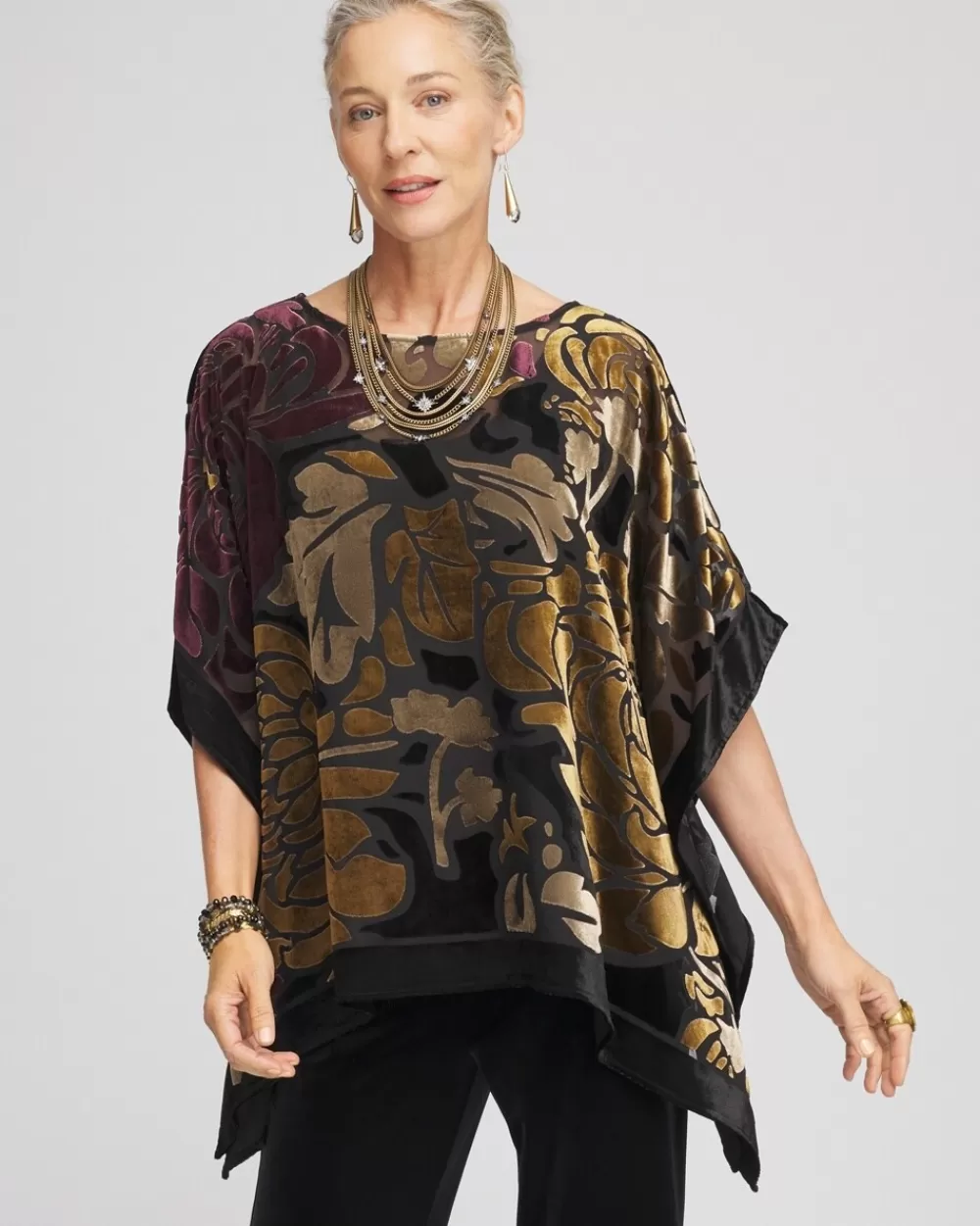 Best Travelers™ Collection Velvet Print Poncho Tops