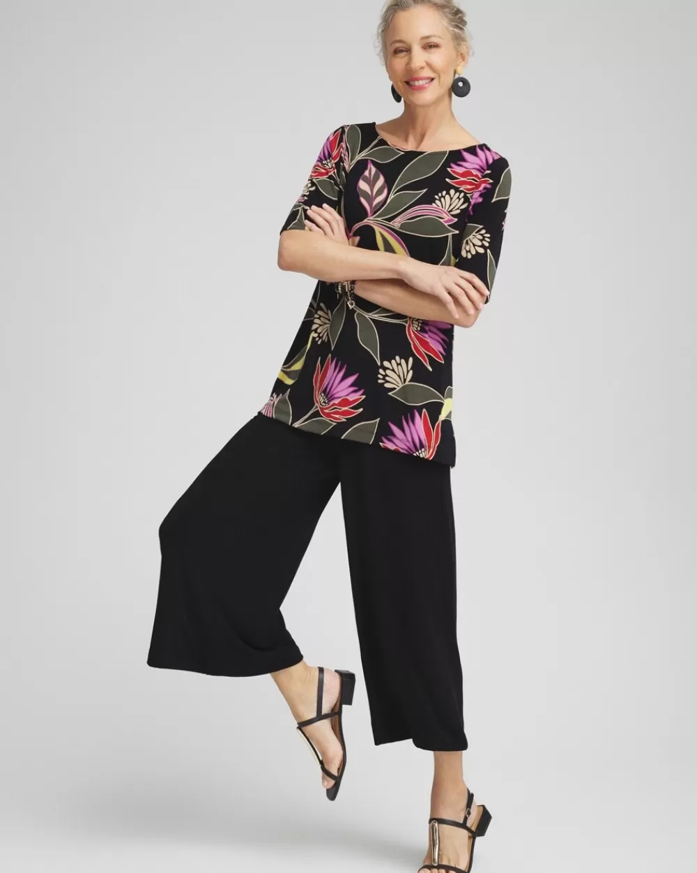 Sale Travelers™ Floral Boat Neck Top Tops