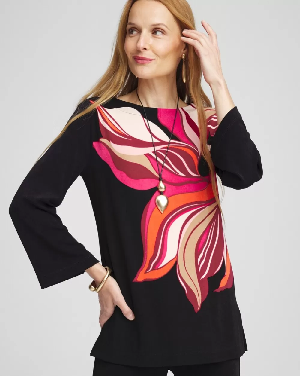 Discount Travelers™ Floral Boat Neck Tunic Tops