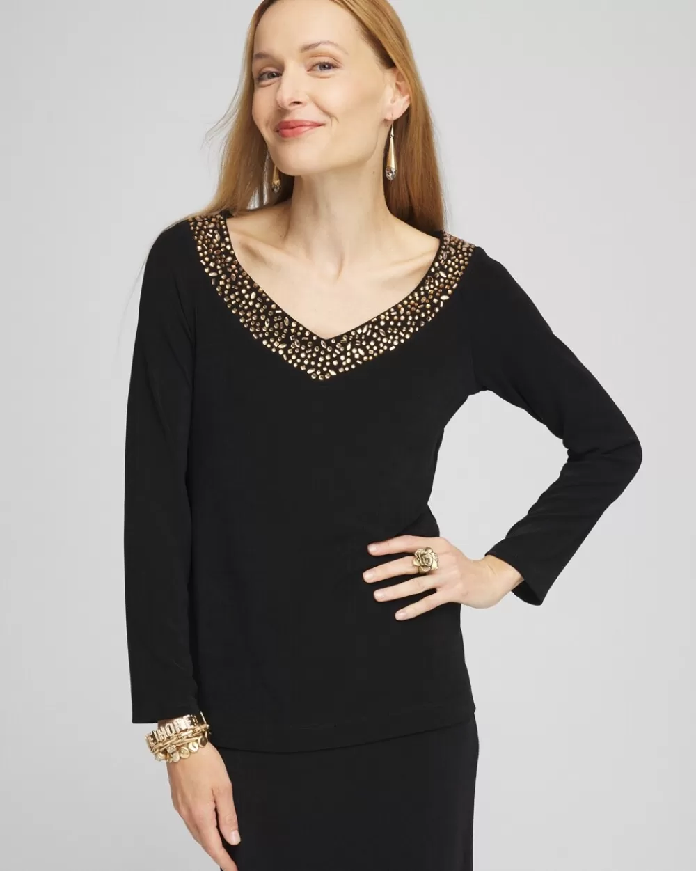 Discount Travelers™ Rhinestone V-neck Top Tops