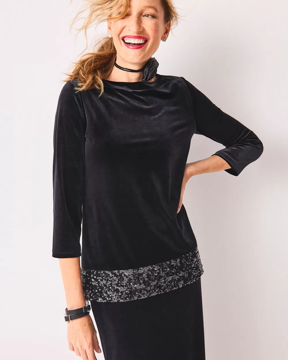 Outlet Travelers™ Velvet Sequin Tunic Tops