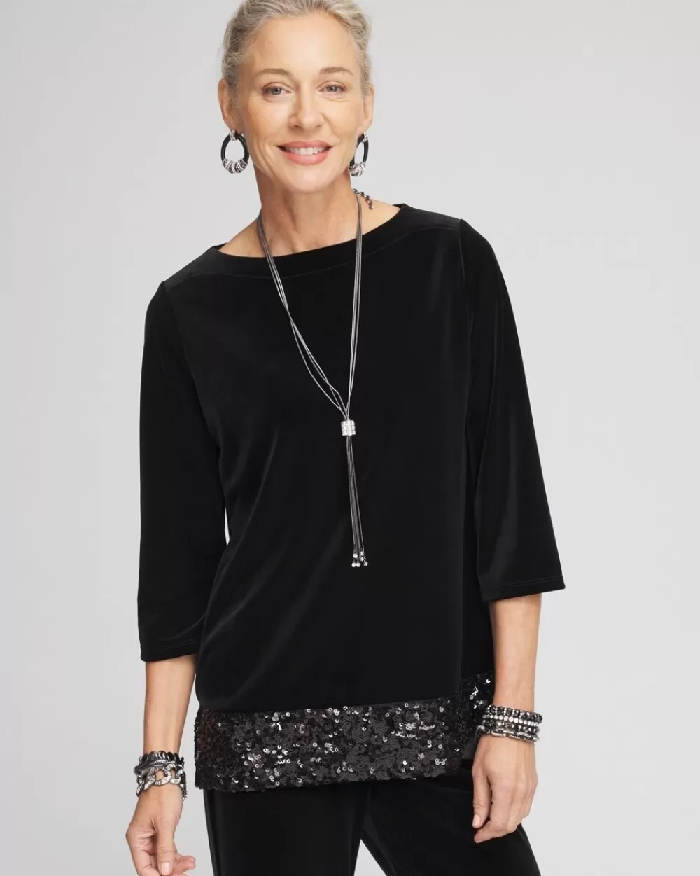 Outlet Travelers™ Velvet Sequin Tunic Tops