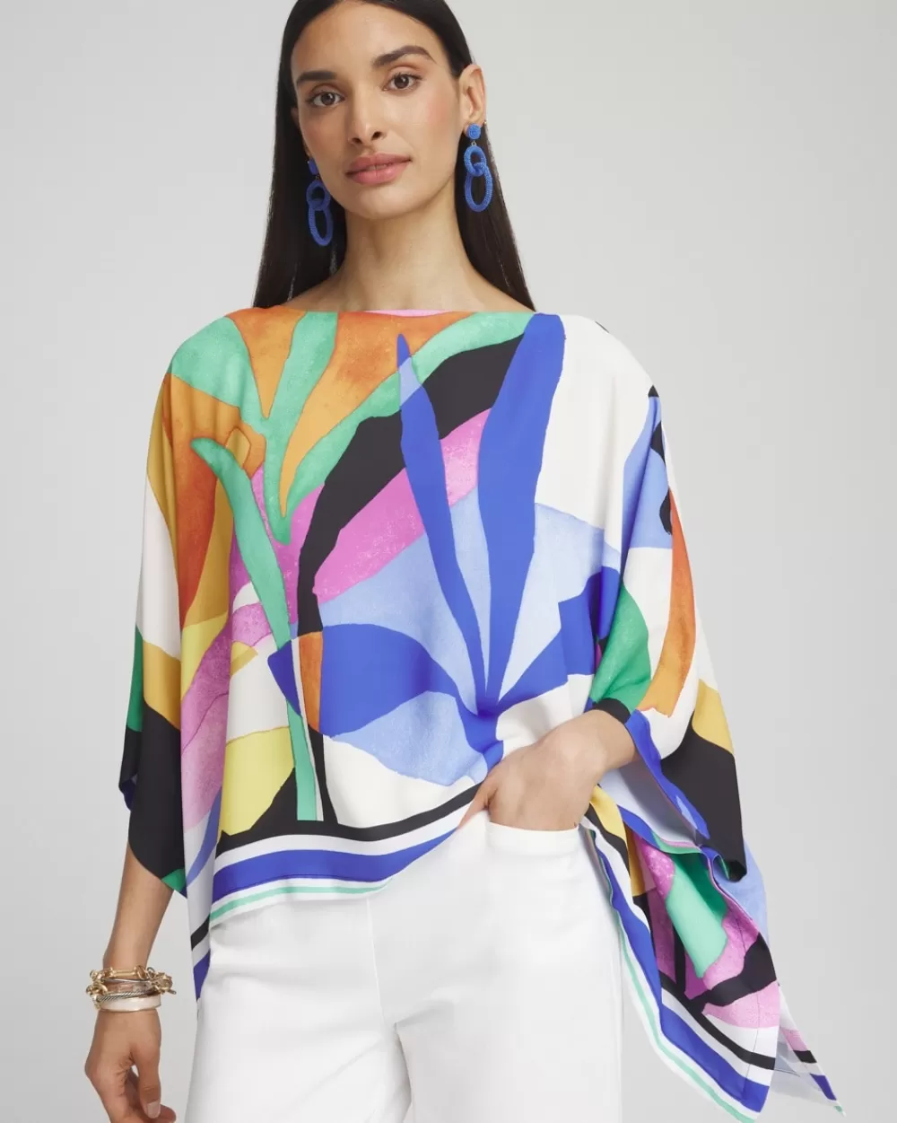 Cheap Tropical Border Stripe Poncho Tops