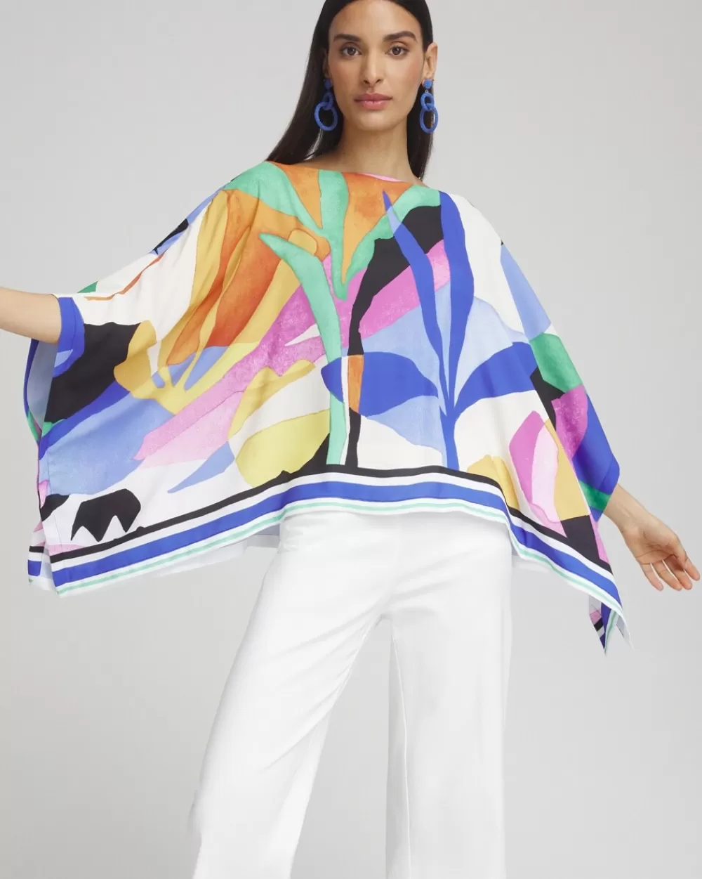 Cheap Tropical Border Stripe Poncho Tops