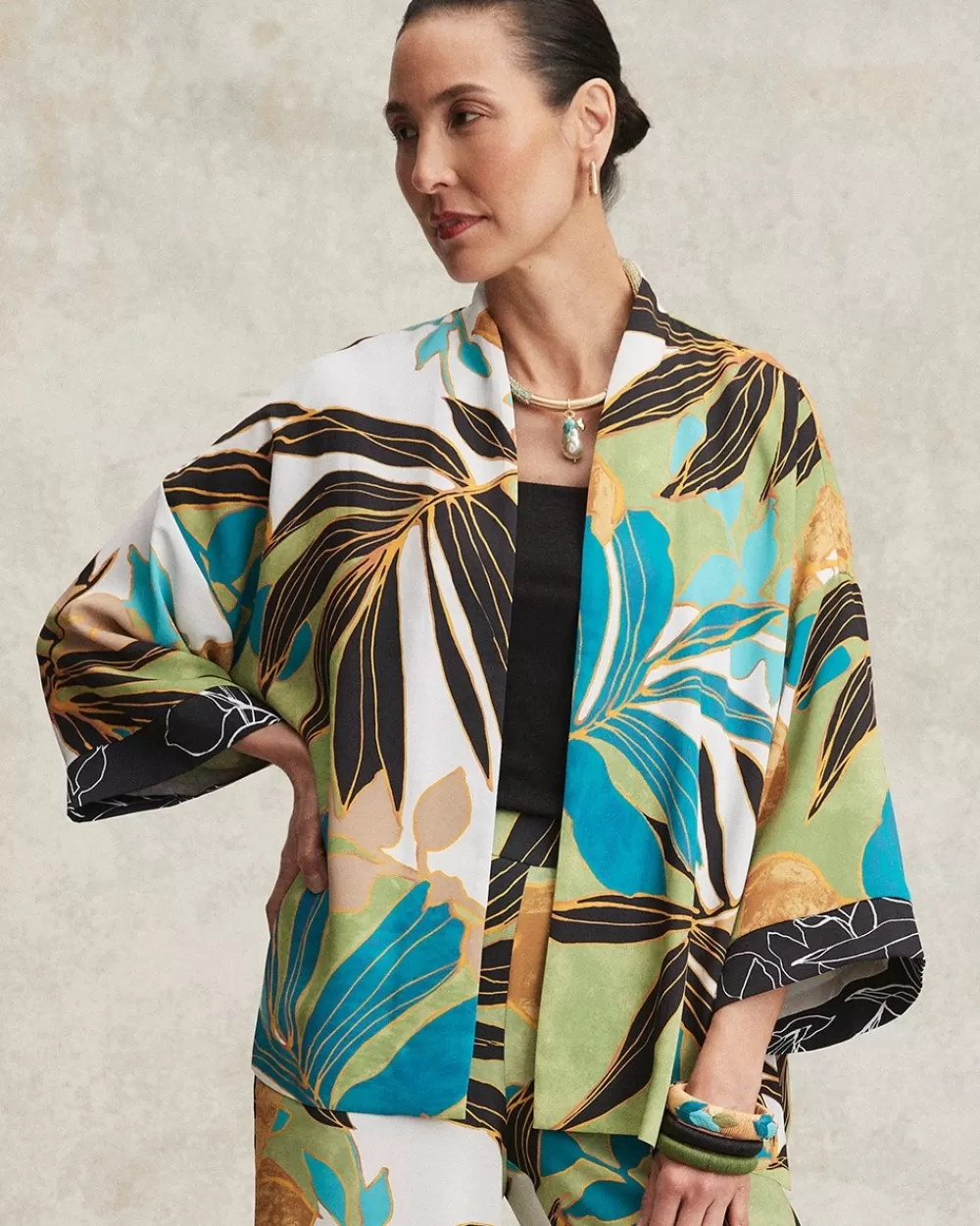 Clearance Tropical Palms Kimono Tops