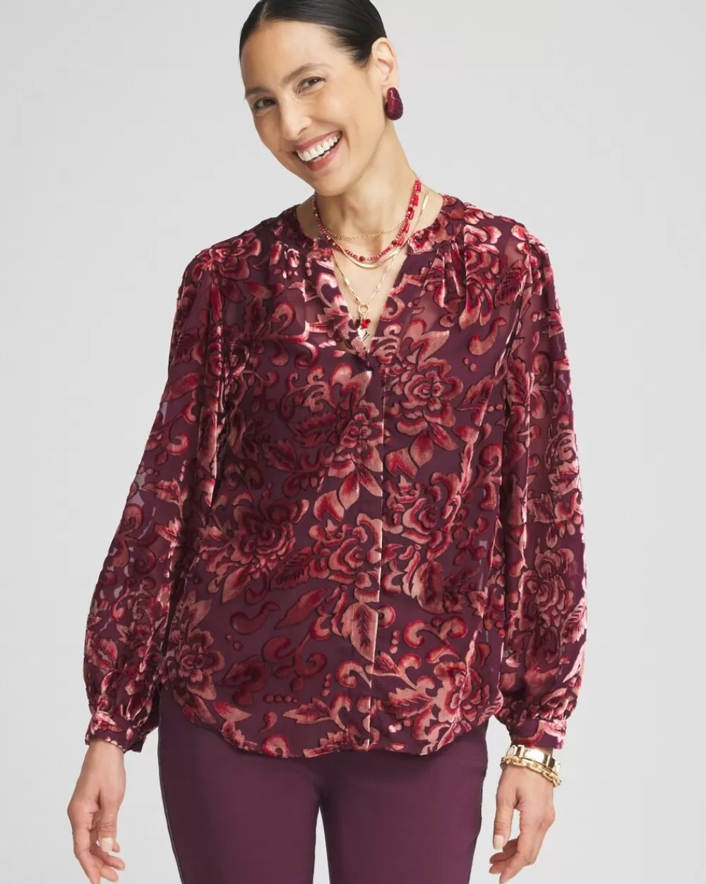 Hot Velvet Blouson Sleeve Blouse Tops | Blouses & Shirts