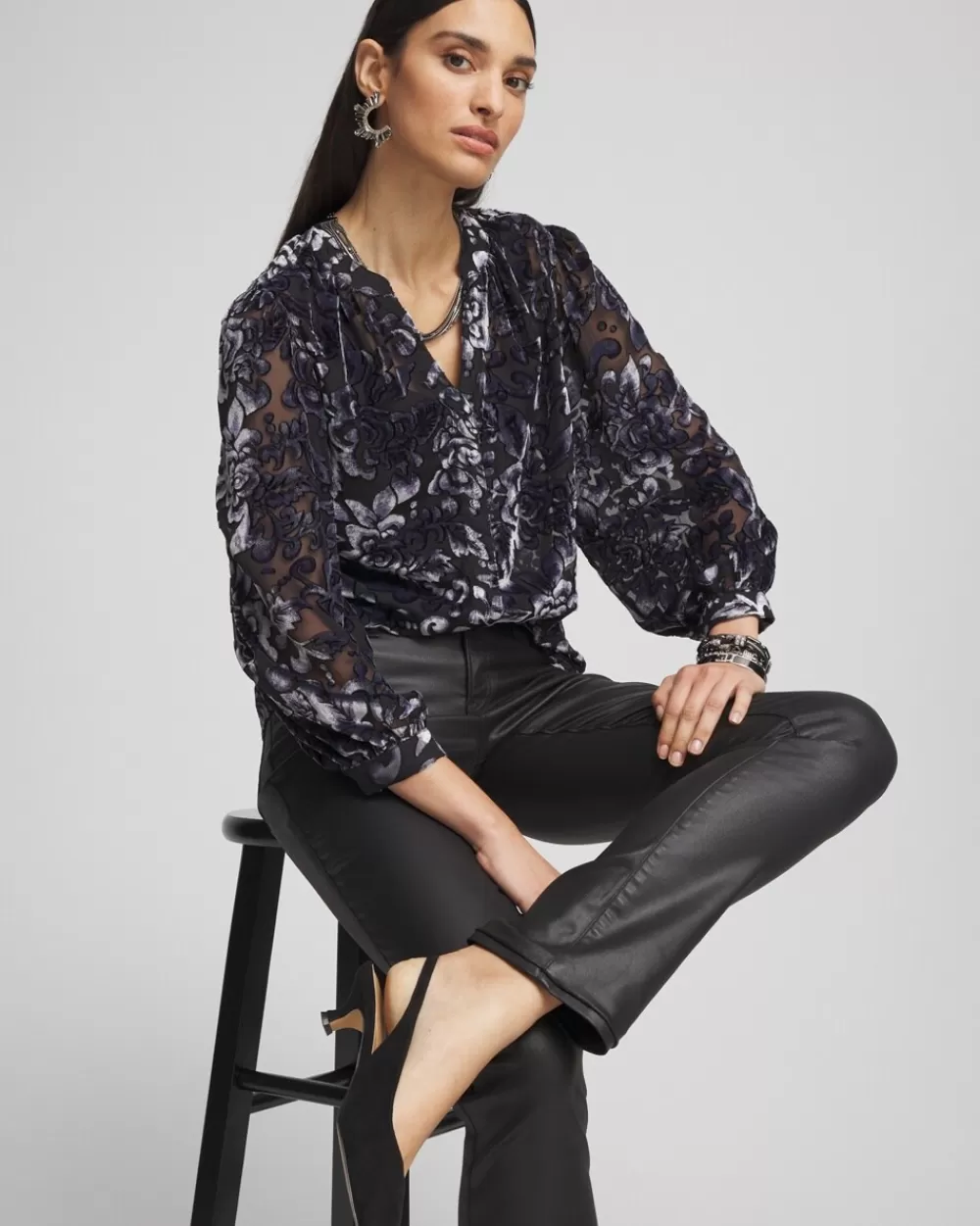 Flash Sale Velvet Blouson Sleeve Blouse Tops | Blouses & Shirts