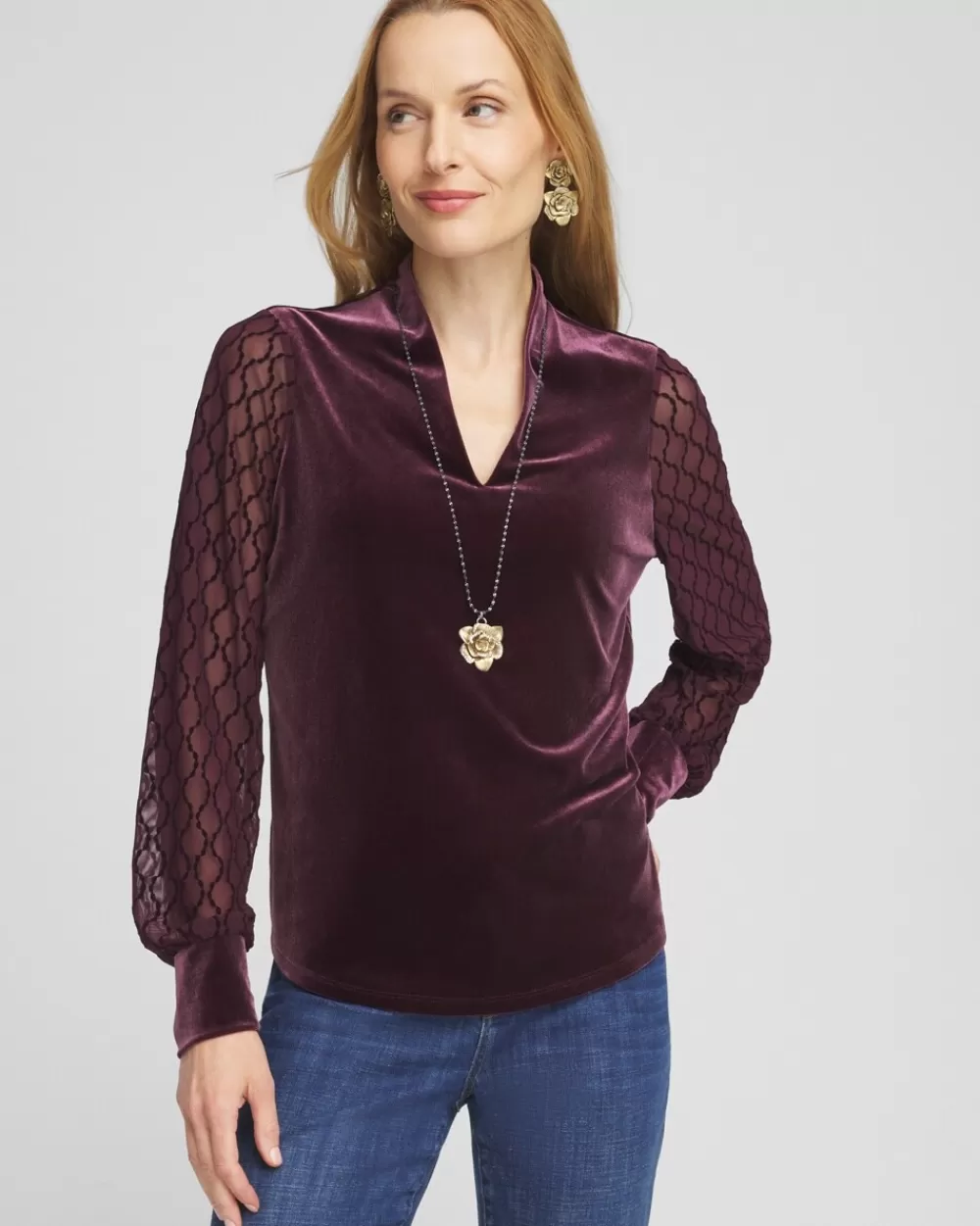 Discount Velvet V-neck Long Sleeve Top Tops | Tees