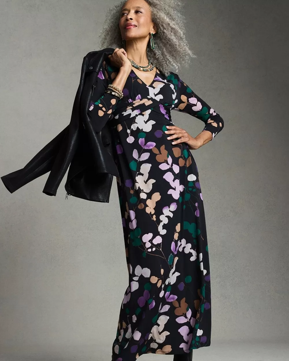 Discount V-neck 3/4 Sleeve Floral Maxi Dress Dresses