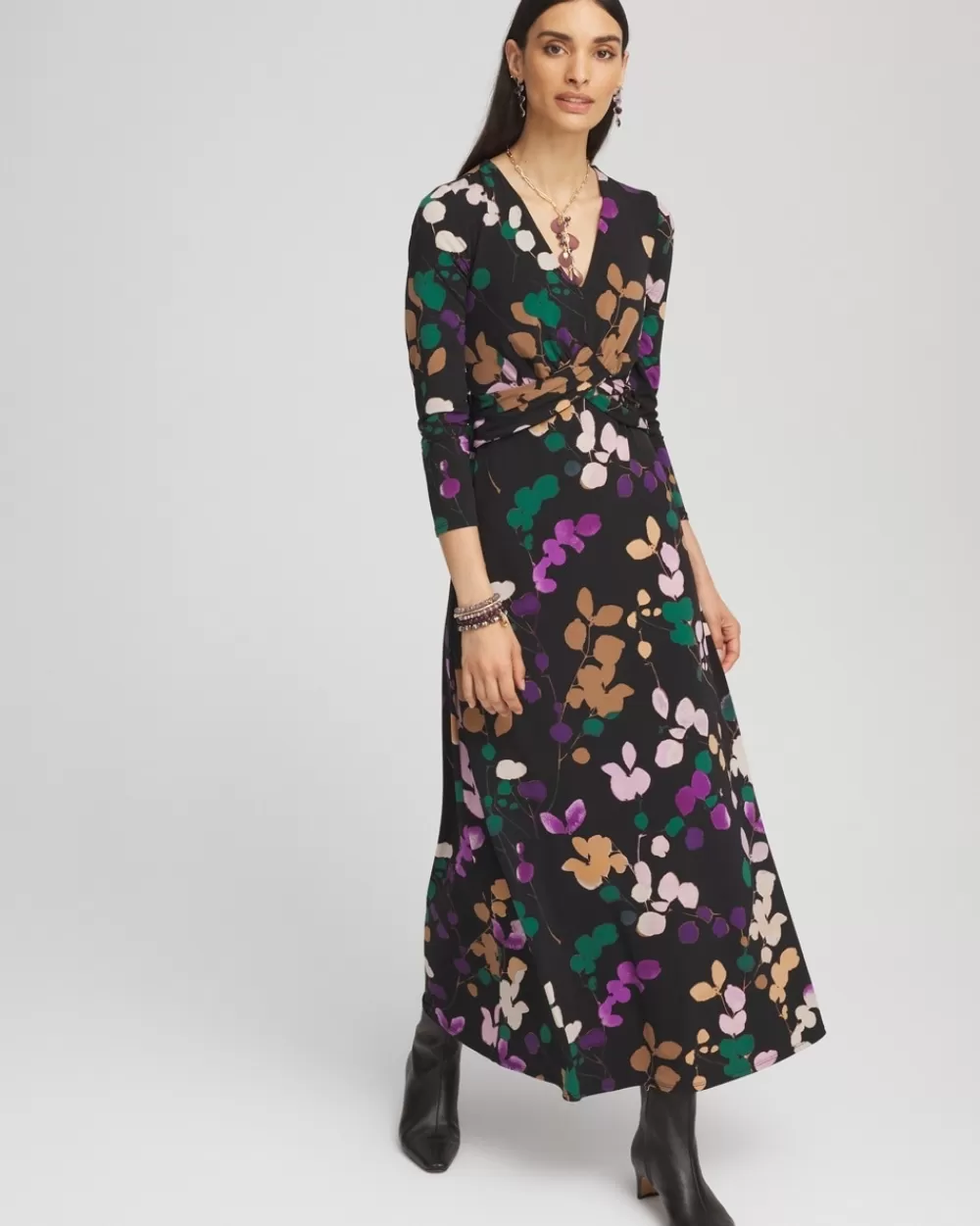 Discount V-neck 3/4 Sleeve Floral Maxi Dress Dresses