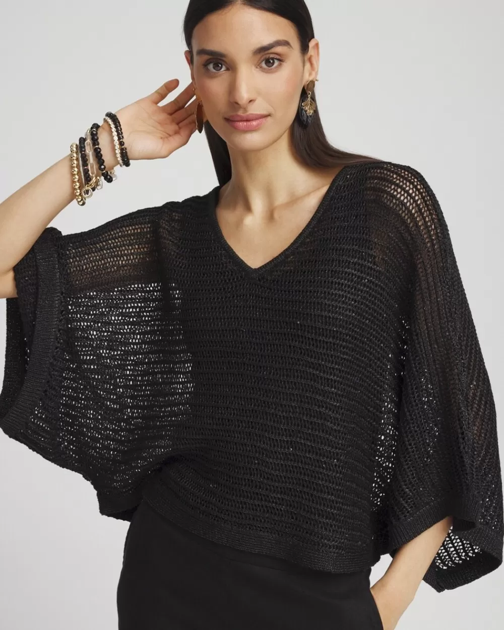 Fashion V-neck Sequin Knit Poncho Tops