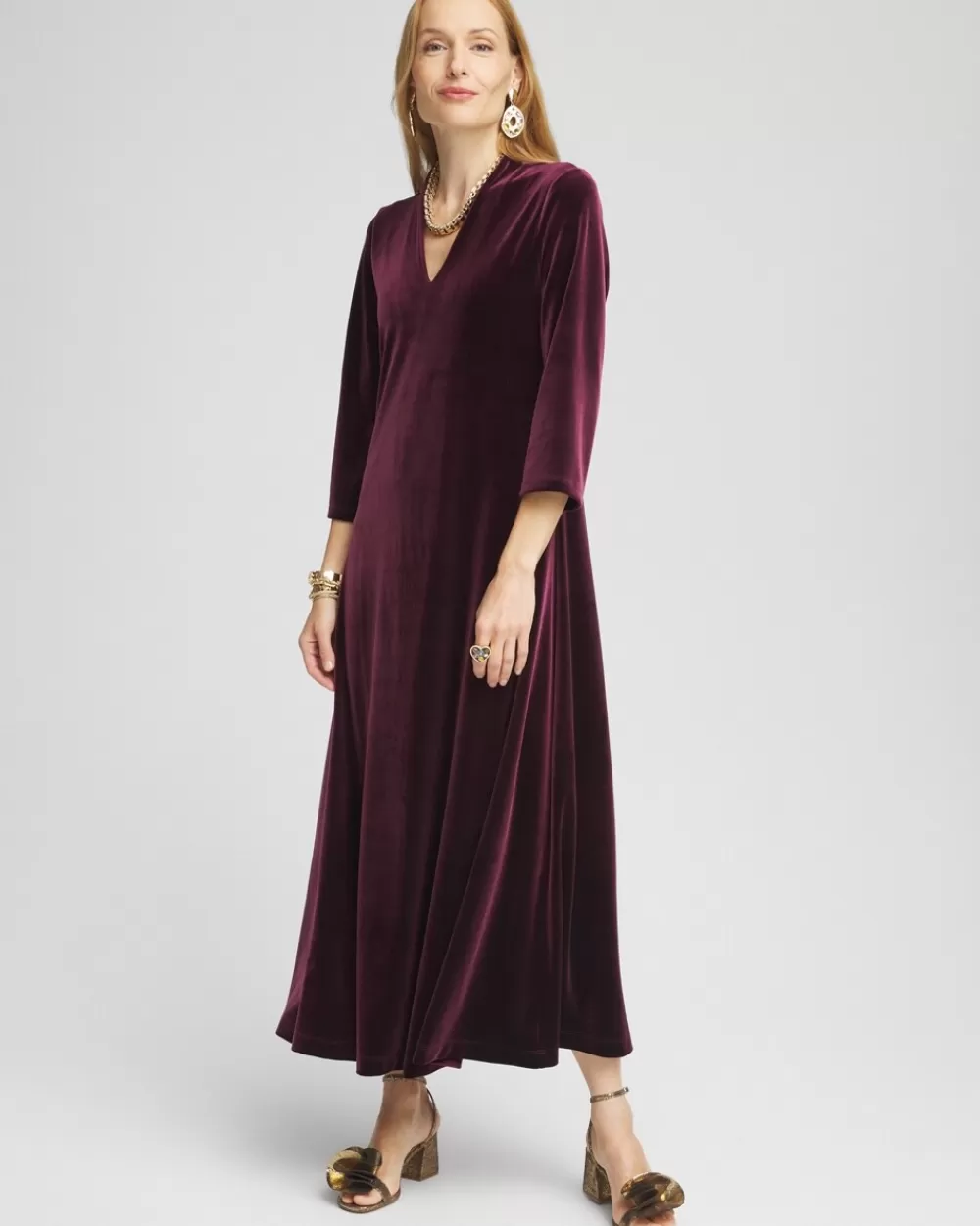 Shop V-Neck Velour Midi Dress Dresses