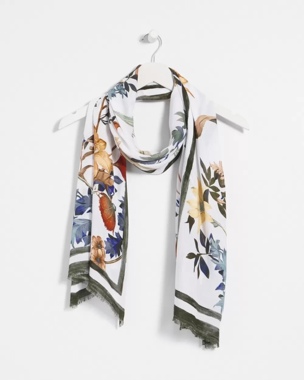 Cheap White Floral Oblong Scarf Scarves