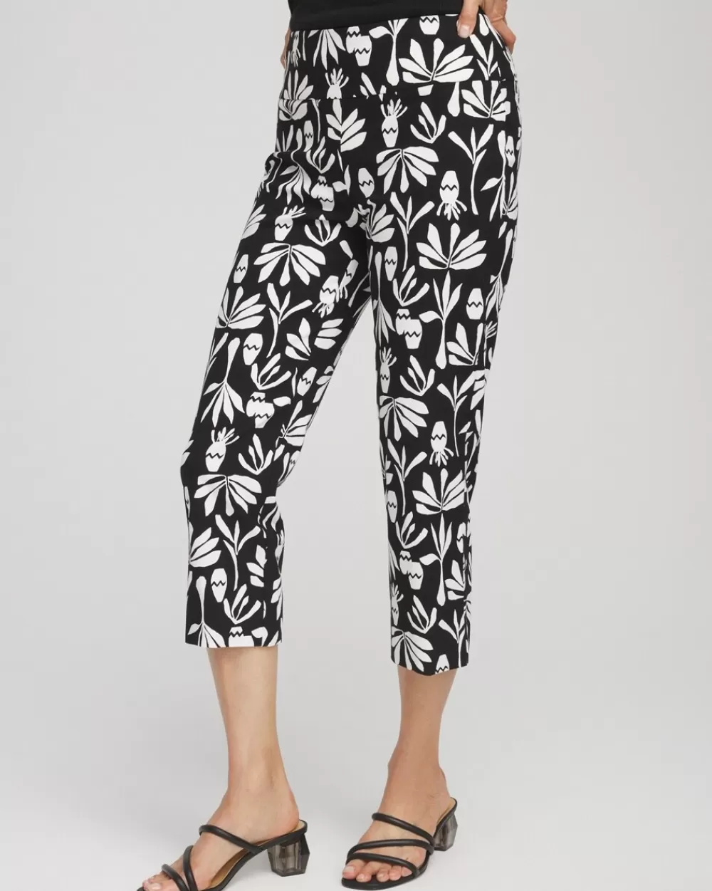 Hot Wide Waistband Leaf Print Capris Pants