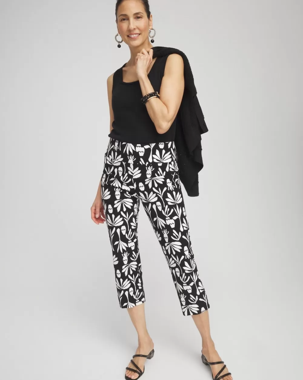 Hot Wide Waistband Leaf Print Capris Pants