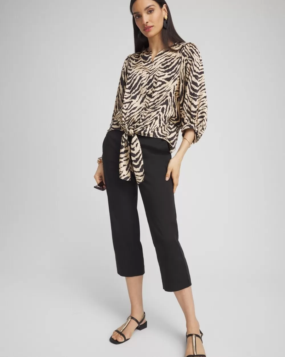 Discount Zebra Print Tie-Front Blouse Tops