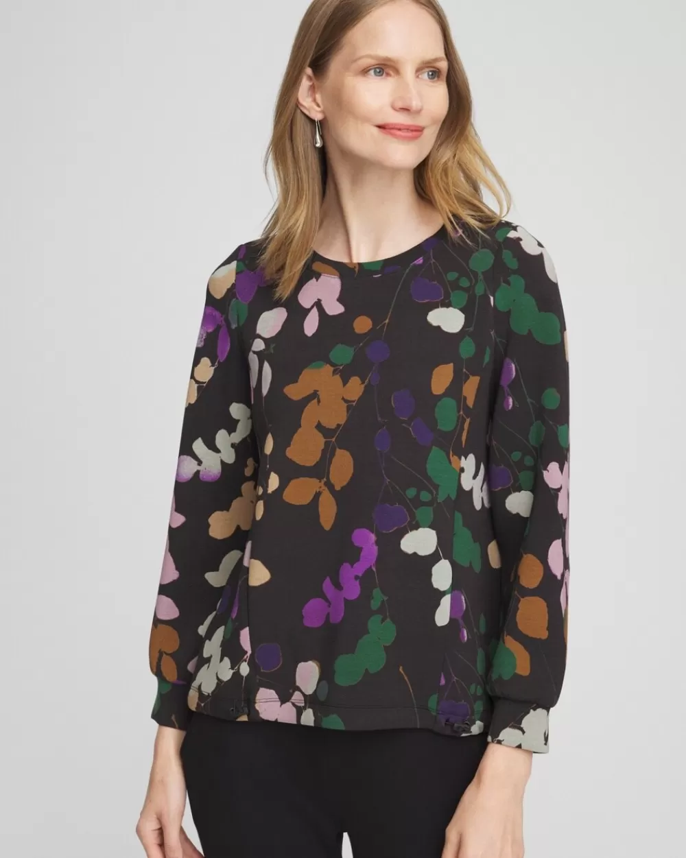 Online Zenergy® Floral Bungee Hem Long-sleeve Top Tops