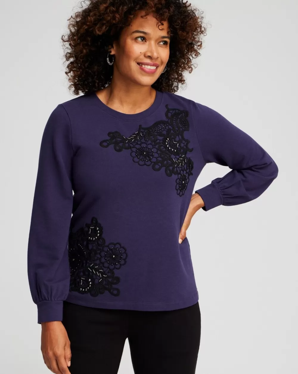 Best Sale Zenergy® French Terry Applique Sweatshirt Tops